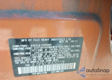 2014 Subaru Xv Crosstrek 2.0I Premium z USA, uszkodzony, nr VIN JF2GPACC8E8202228